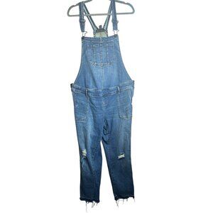 Women’s L Stretch Waist Overalls Raw Hem Distressed Y2K Retro Chic tiktok trendy